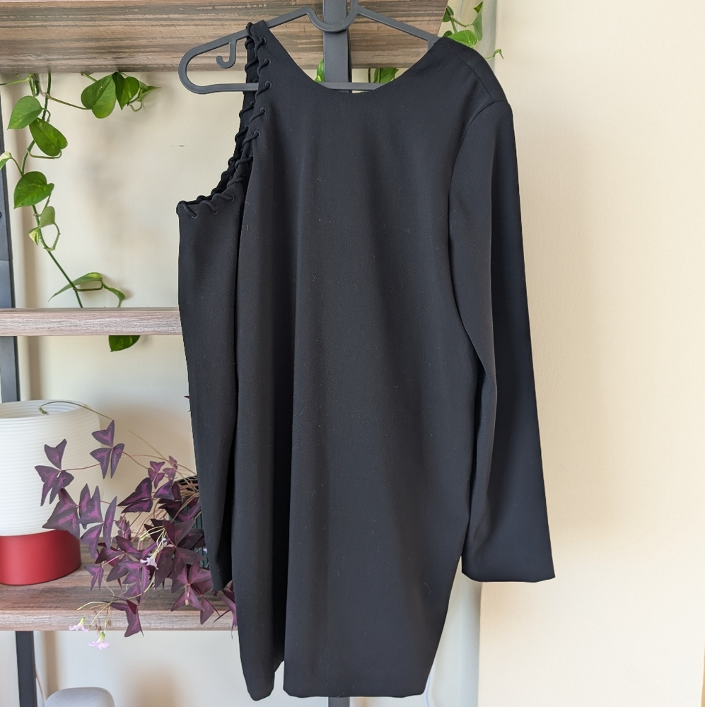 IRO Black Asymmetrical Shoulder Cutout Cocktail Dress